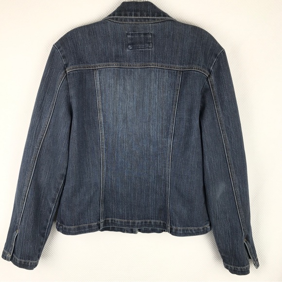 LIVE A LITTLE Stretch Denim Jean Jacket Medium Dark Blue Womens M - Picture 4 of 5